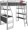 Gray Metal Frame Twin Loft Bed with Desk and Bookcase Y674