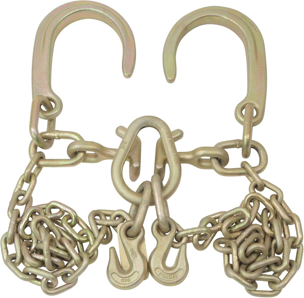 5/16'' x 3' G70 V-Chain Bridle with 8" Medium J Hooks, T-Hook & J-Hook with Grab Hooks, 4700 lbs WLL, Pack of 2 S720