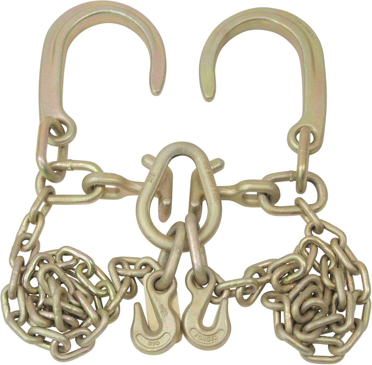 5/16'' x 3' G70 V-Chain Bridle with 8" Medium J Hooks, T-Hook & J-Hook with Grab Hooks, 4700 lbs WLL, Pack of 2 S720