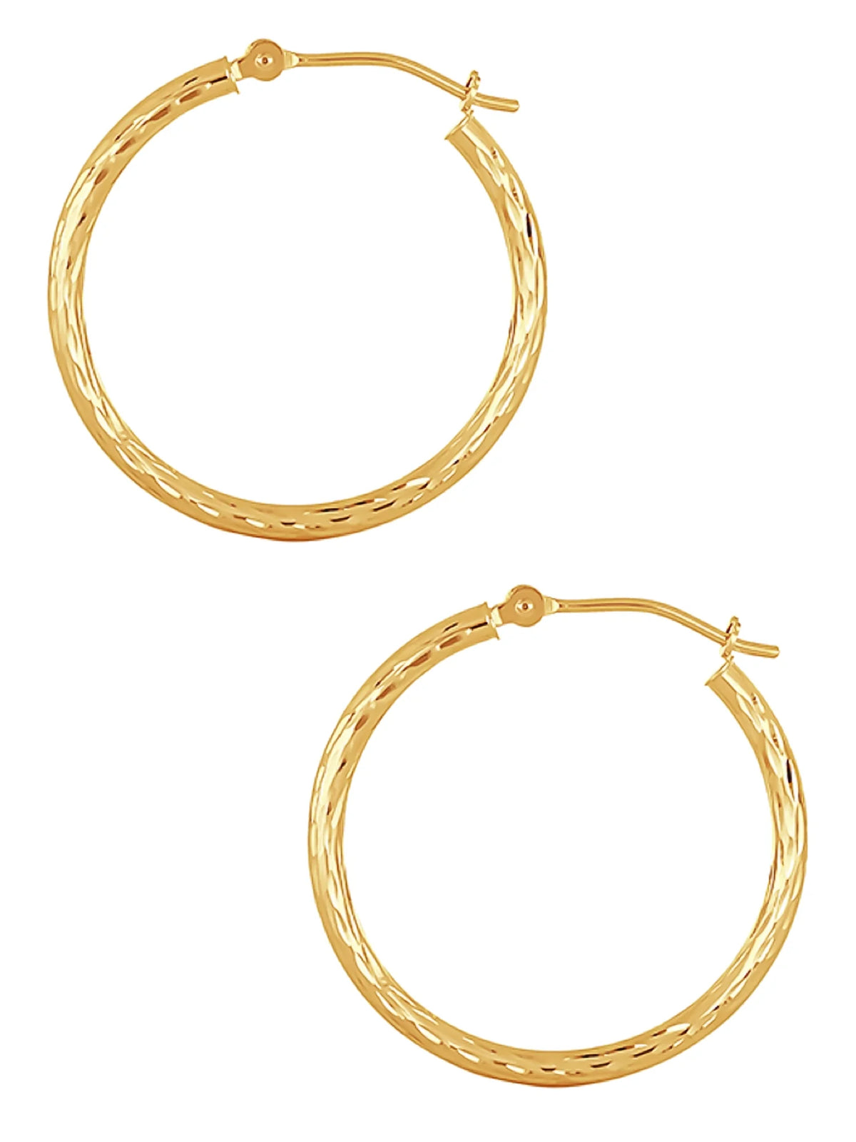 14K Yellow Gold Diamond Cut Tube Hoop Earrings Y7432