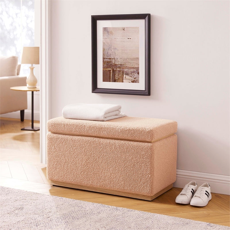 Tan Rectangle Sherpa Storage Ottoman D1526