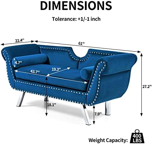 Velvet Loveseat Sofa with 2 Bolster Pillows D447