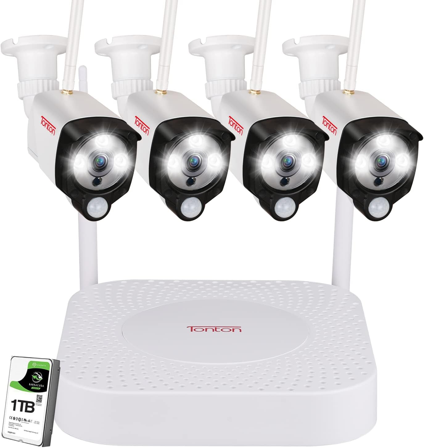 8CH 5MP NVR with 2TB HDD and 8PCS 3MP Outdoor Bullet Cameras with PIR Sensor, Floodlight, White H78466