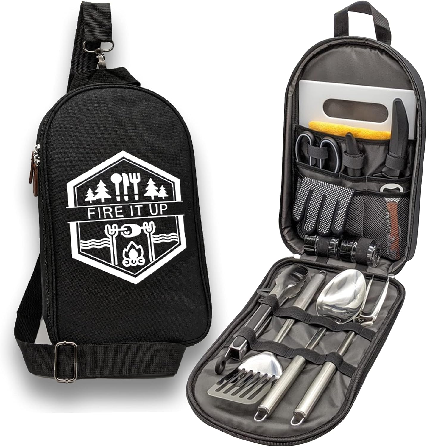 13 PC Stainless Steel Grilling Camping Cooking Utensils Set with Carrying Bag X539