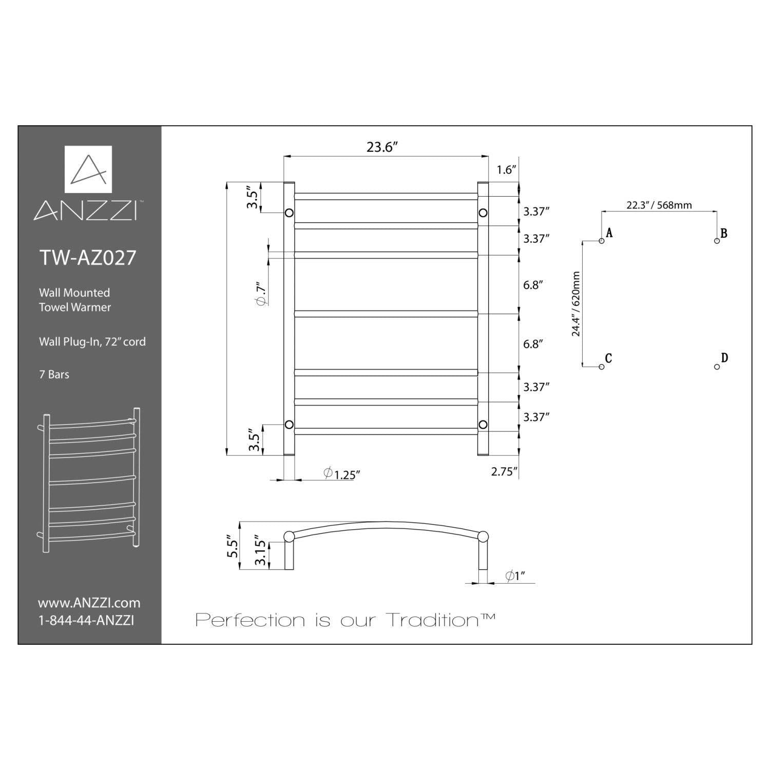 Polished Chrome 7-Bar Electric Towel Warmer Y8326