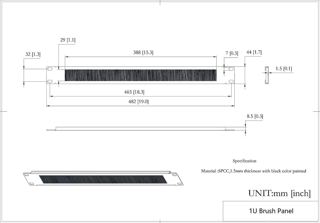 5 Pack 1U Brush Cable Manager Horizontal Rack Mount Cable Management Strip Panel for 19 Inch Server Rack Y68764