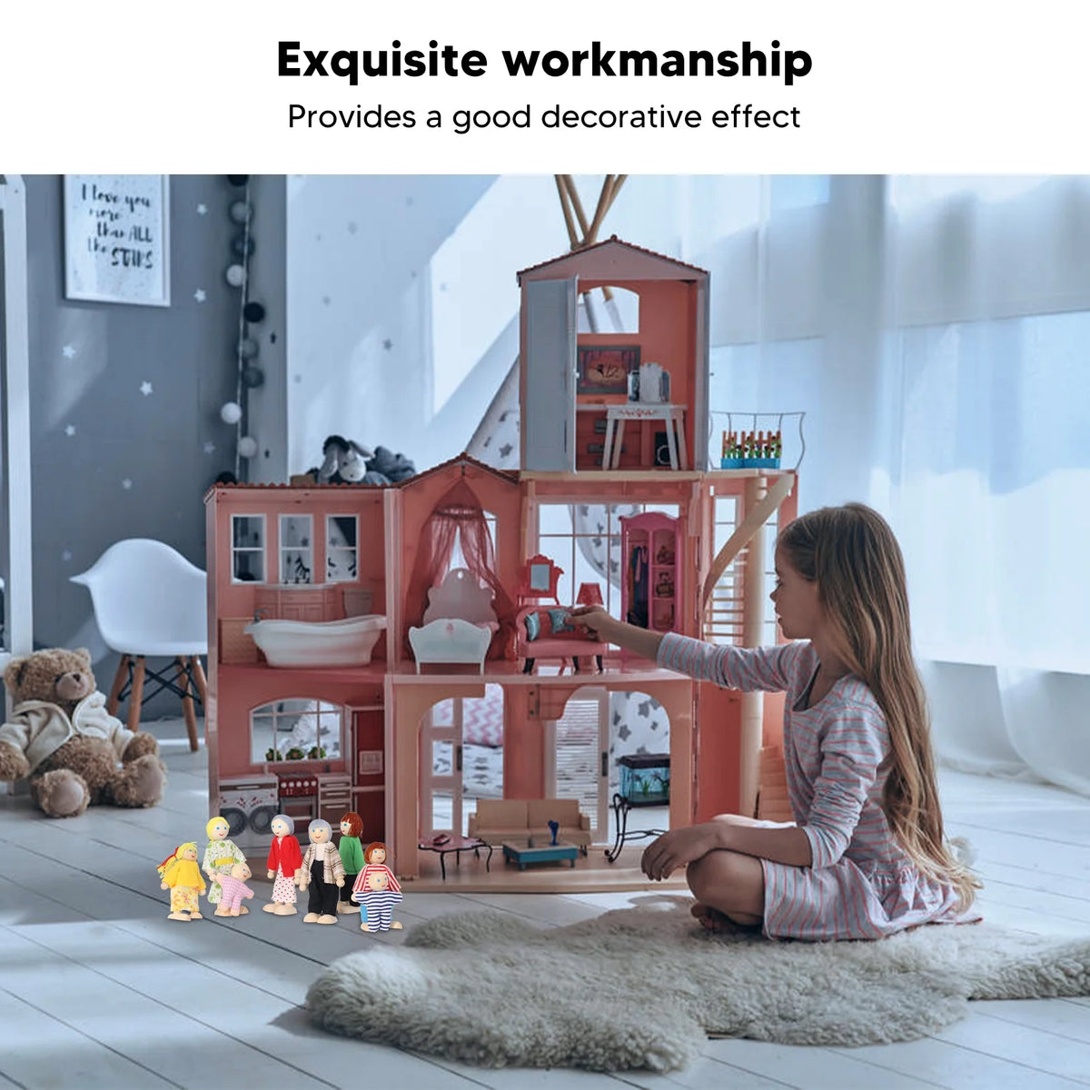 8pcs Wooden Dollhouse People Figures L98112