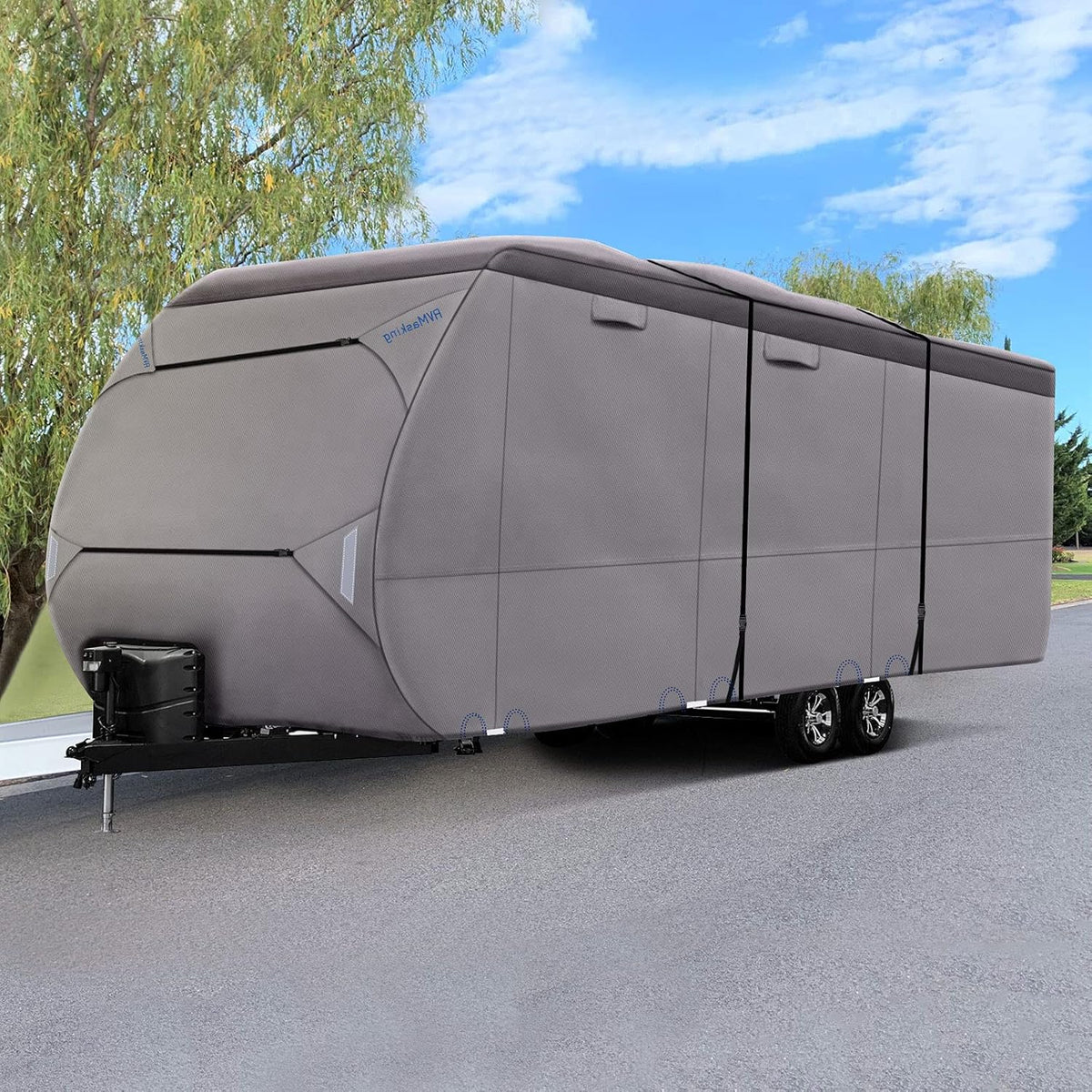 Upgraded Waterproof 500D Travel Trailer Cover with 4 Tire Covers, Tongue Jack Cover O242541