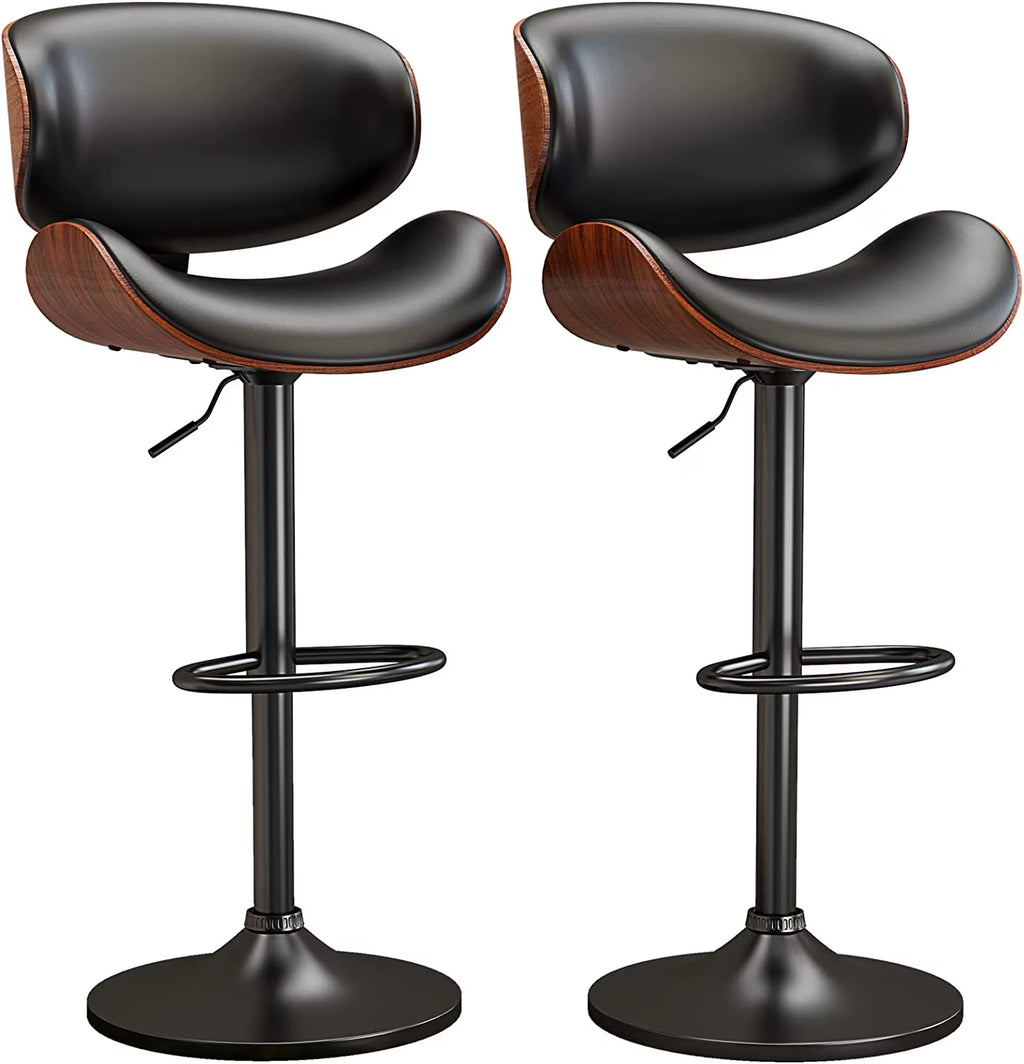 Swivel Bar Stools Set of 2, Adjustable PU Leather with Back and Footrest M1524
