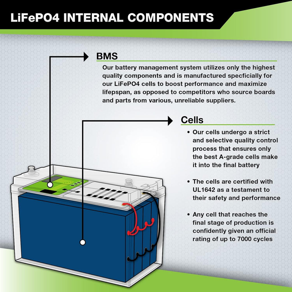 12V 100Ah PRO Lithium LiFePO4 Deep Cycle Rechargeable Battery with Built-in BMS W346973