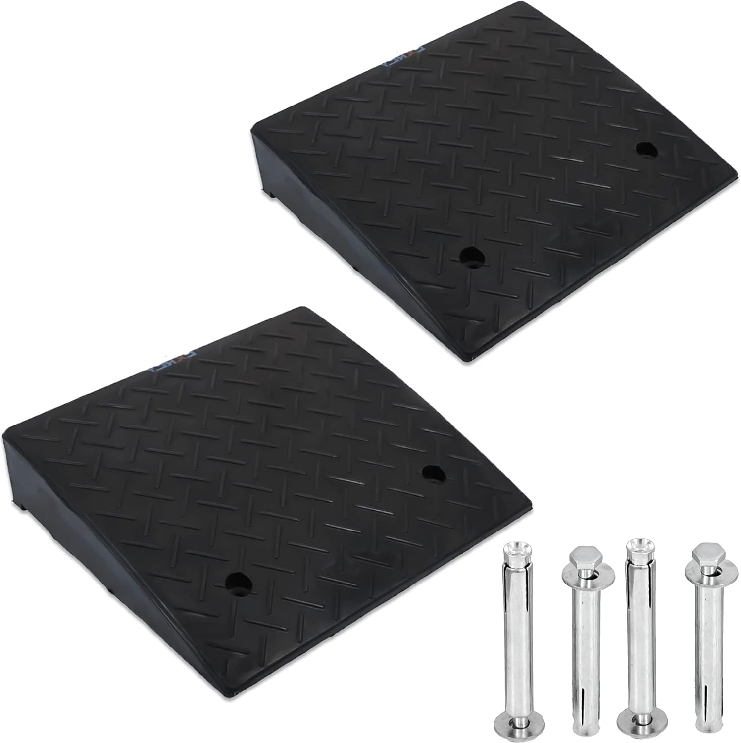 Rubber Curb Ramp 5.3" Rise 2 Pack Black Threshold Ramps with 4 Expansion Bolts N9368