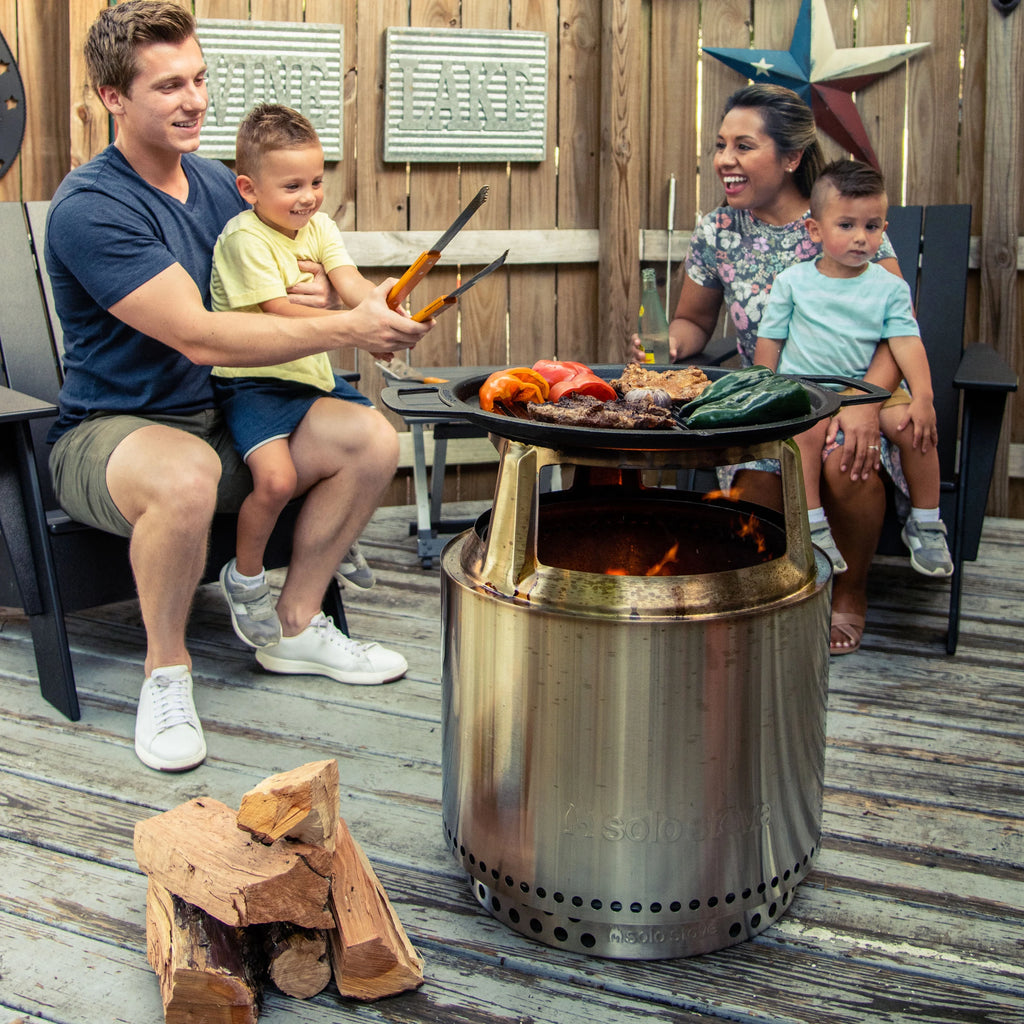 Portable Smokeless Fire Pit with Stand, Grill & Hub, Stainless Steel/Cast Iron W1948
