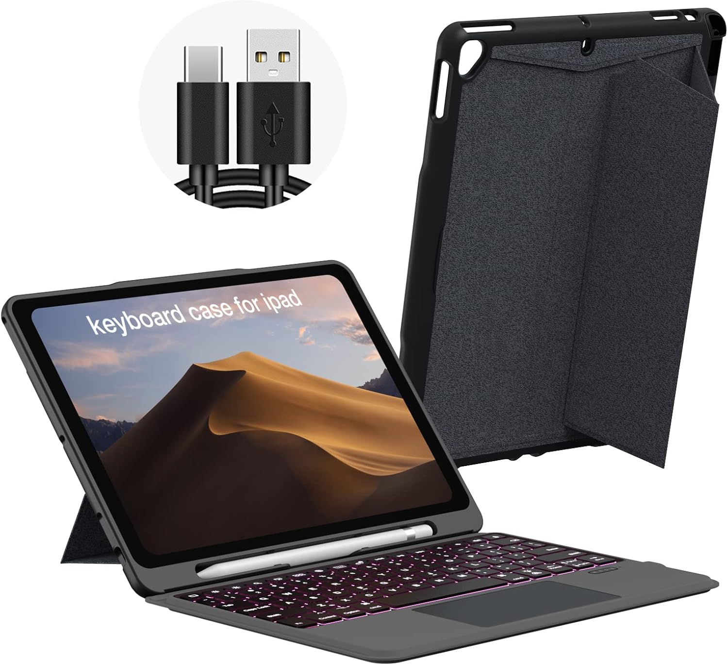 Detachable Wireless Bluetooth Keyboard Case with Trackpad for iPad U353585