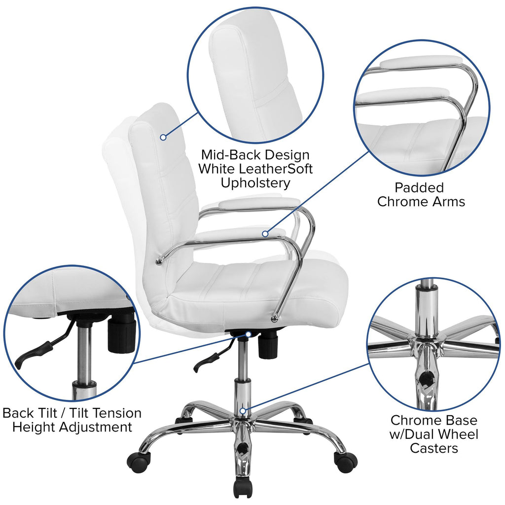 White and Silver Mid-Back Executive Swivel Office Chair O536973
