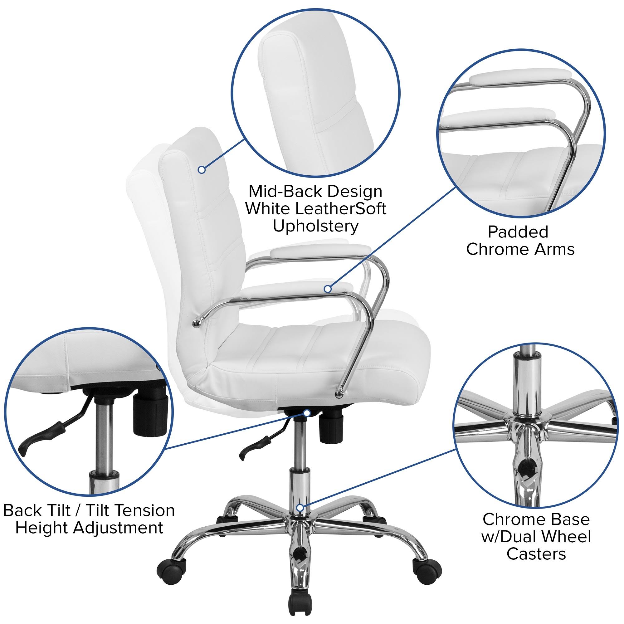 White and Silver Mid-Back Executive Swivel Office Chair O536973
