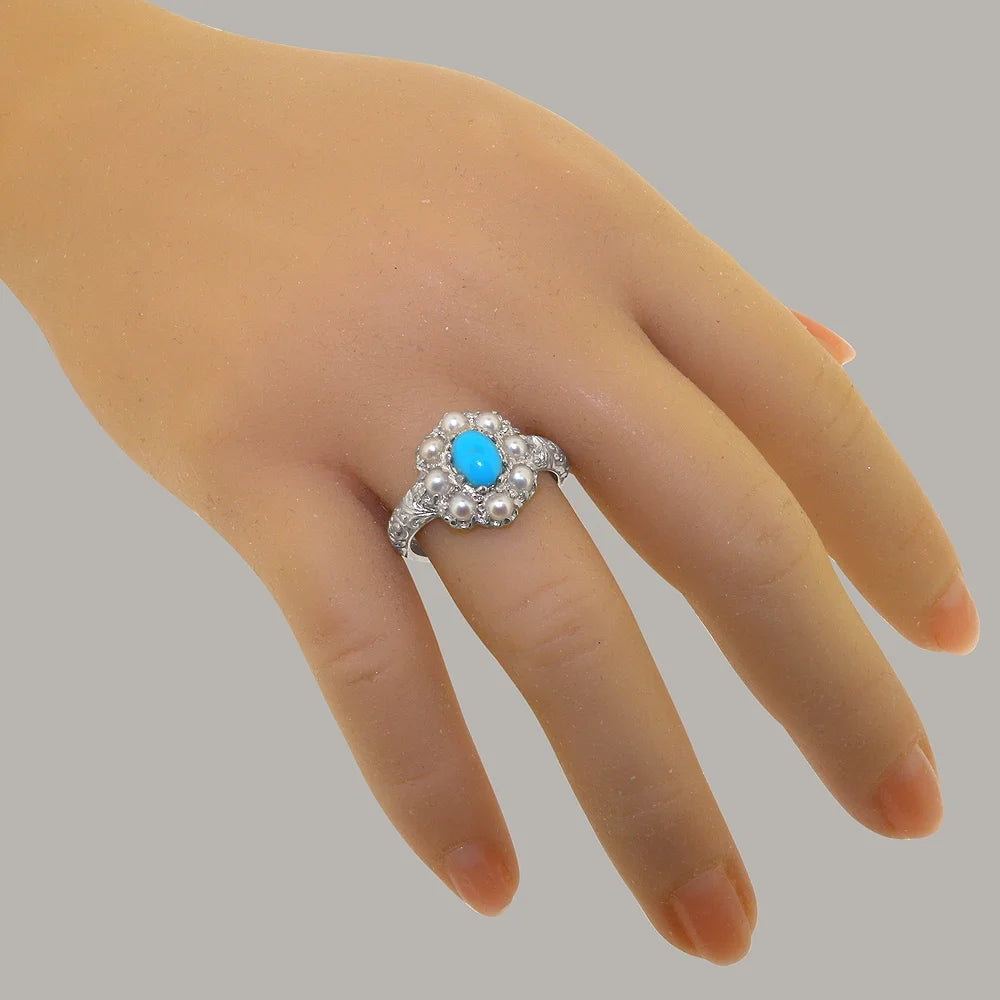 Sterling Silver Turquoise Cultured Pearl Ring H3721