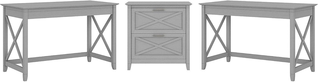 2 Person Desk Set with Lateral File Cabinet, Dark Gray Hickory L44094