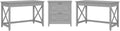 2 Person Desk Set with Lateral File Cabinet, Dark Gray Hickory L44094