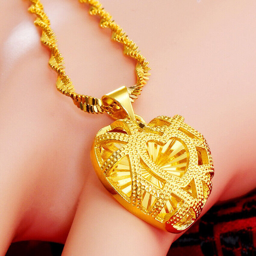 18k Yellow Gold Filled Over Sterling Silver Heart Chain Pendant Necklace F6491