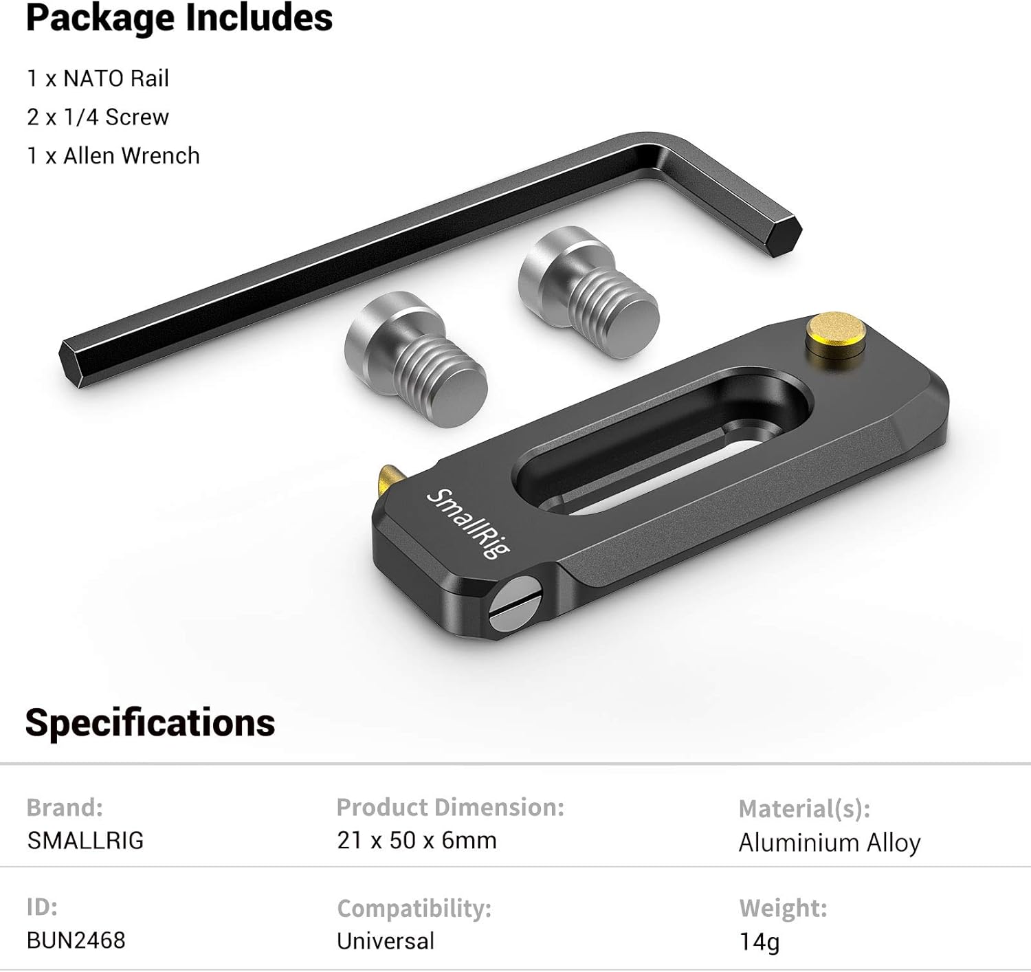 Universal Low-Profile Quick Release NATO Rail 50mm with 1/4'' Screws D768867