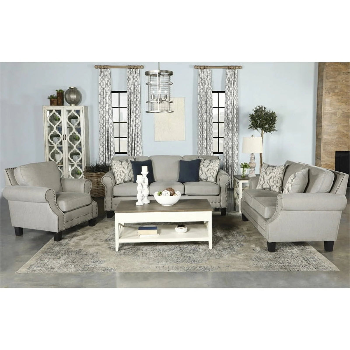 Grey Upholstered Loveseat with Rolled Arms S74721