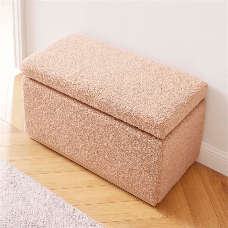 Tan Rectangle Sherpa Storage Ottoman D1526