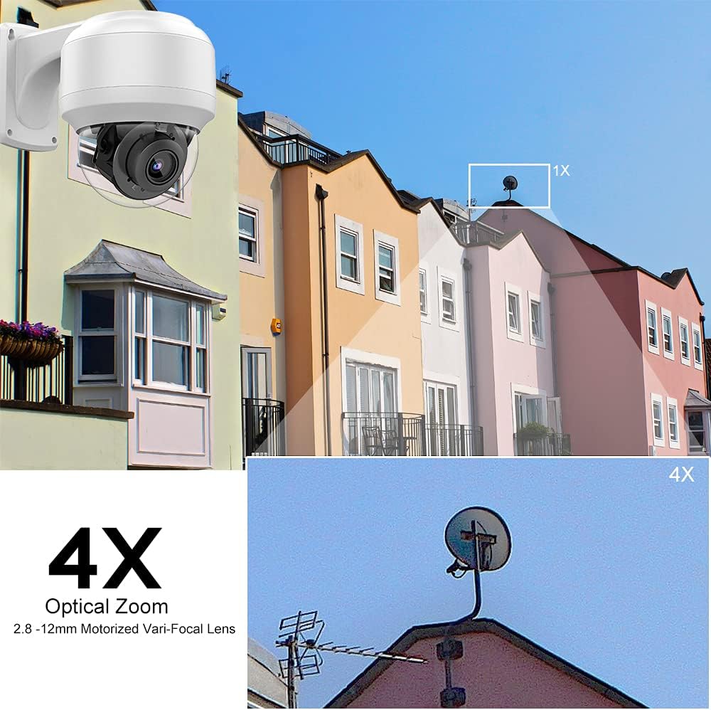 5MP PTZ PoE Dome IP Camera with Mic/Audio, 4X Optical Zoom, 164ft Night Vision, IP67 Waterproof W850039