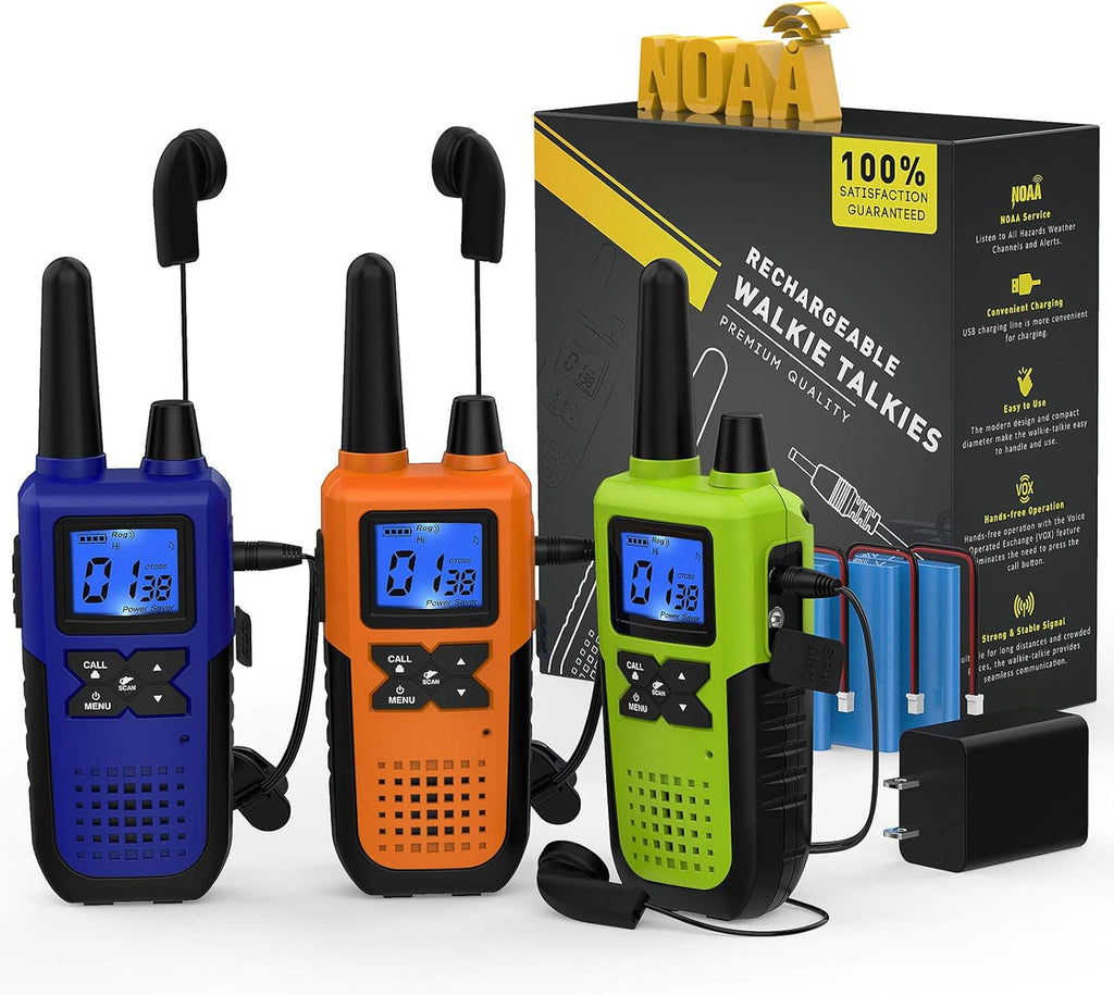 3 Pack Long Range 2 Way Radios with Earpiece and Mic Set USB Charger Battery Weather Alert N5927