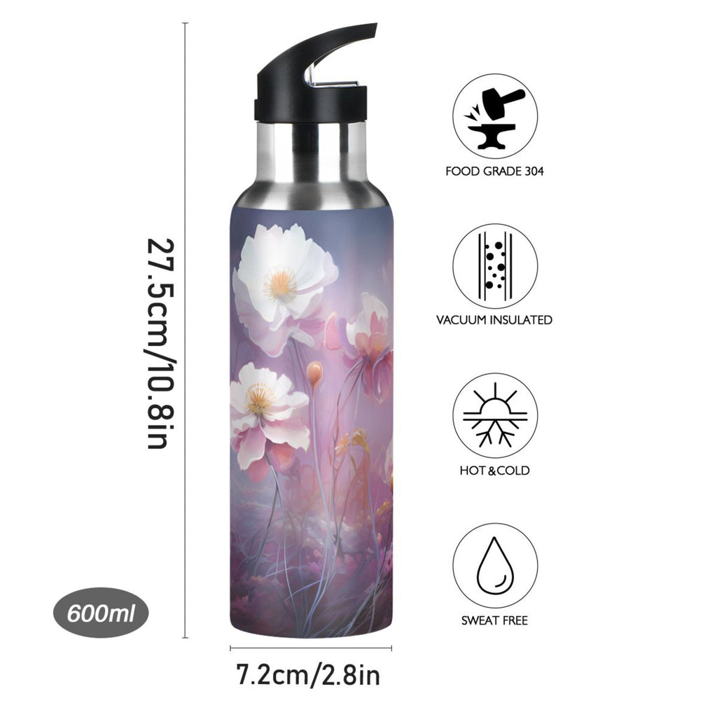 20 oz Insulated Stainless Steel Water Bottle with Straw Lid L2178